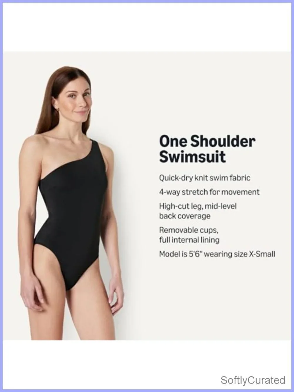 Women's One-Shoulder One-Piece Swimsuit High Leg Cut Built-in Shelf Removable